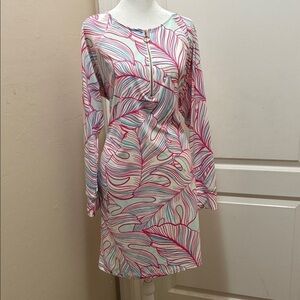 Stella Parker Collection Leaf Print Long Sleeve Dress w/Pockets Like New Cond.
